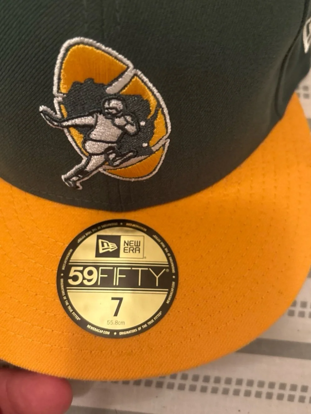 NFL New Era Green and Gold Fitted Cap with Embroidered Football Logo